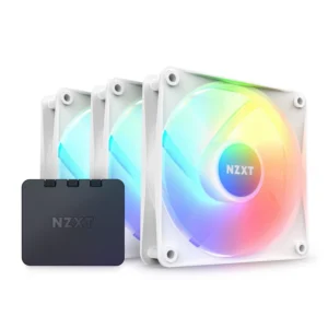 NZXT F120 RGB CORE TRIPLE PACK - 3 X 120MM HUB-MOUNTED RGB FANS WITH RGB CONTROLLER - 8 INDIVIDUALLY-ADDRESSABLE LEDS - SEMI-TRANSLUCENT BLADES - HIGH STATIC PRESSURE & AIRFLOW - CAM SOFTWARE - WHITE