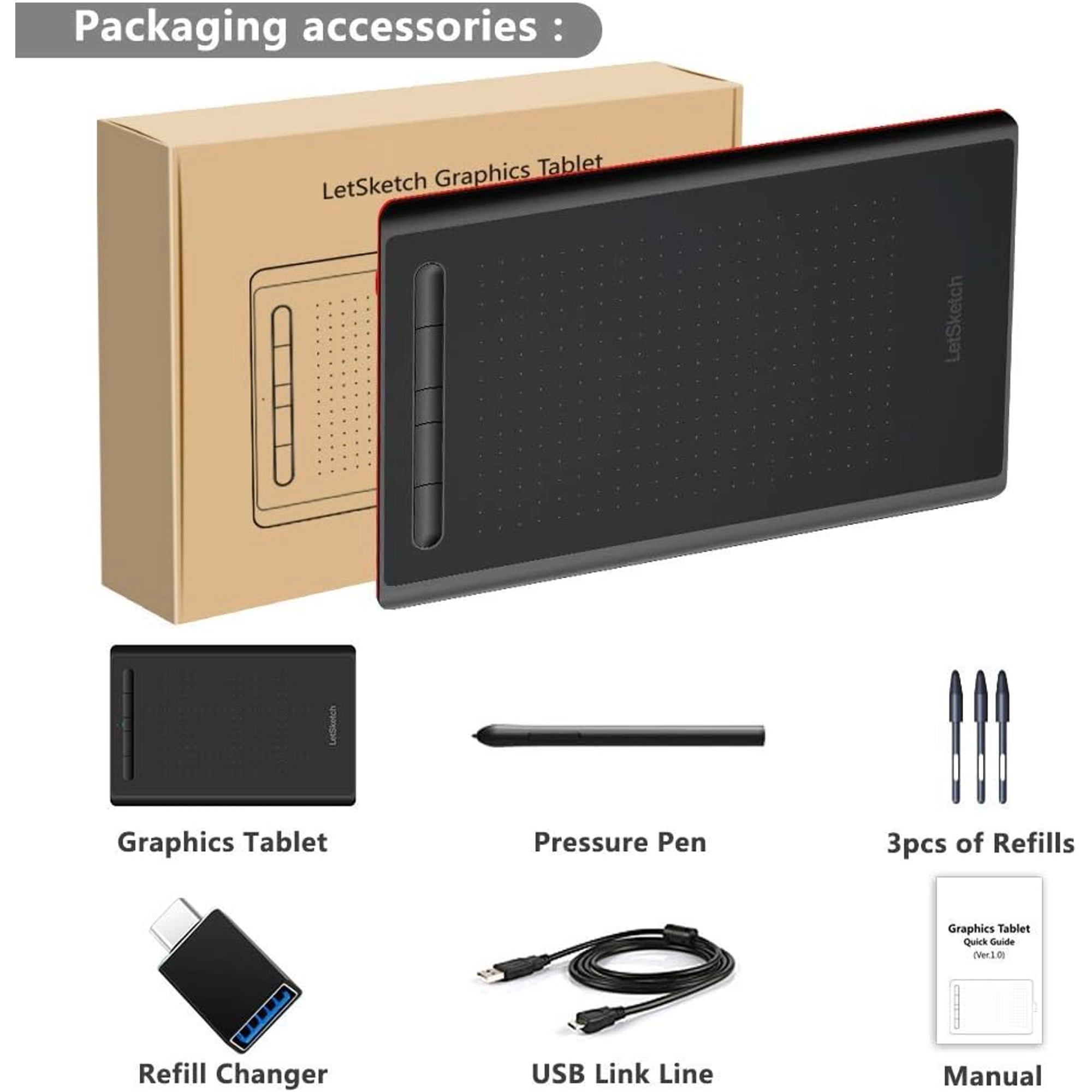 GRAPHICS DRAWING TABLET, 5.2 X 3.5 INCHES DIGITAL TABLET WITH 8192 LEVELS BATERRY-FREE STYLUS & CUSTOMIZE 5 HOTKEYS, COMPATIBLE WITH WINDOWS/MAC OS/ANDROID - Image 3