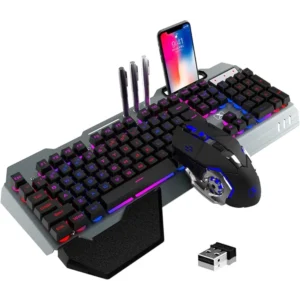 LEXONELEC WIRELESS GAMING KEYBOARD AND MOUSE COMBO,RAINBOW LED BACKLIT KEYBOARD WITH RECHARGEABLE 3800MAH BATTERY METAL PANEL,REMOVABLE WRIST REST MECHANICAL FEEL AND 7 COLOR MUTE GAMING MICE FOR PC PS4 PS5