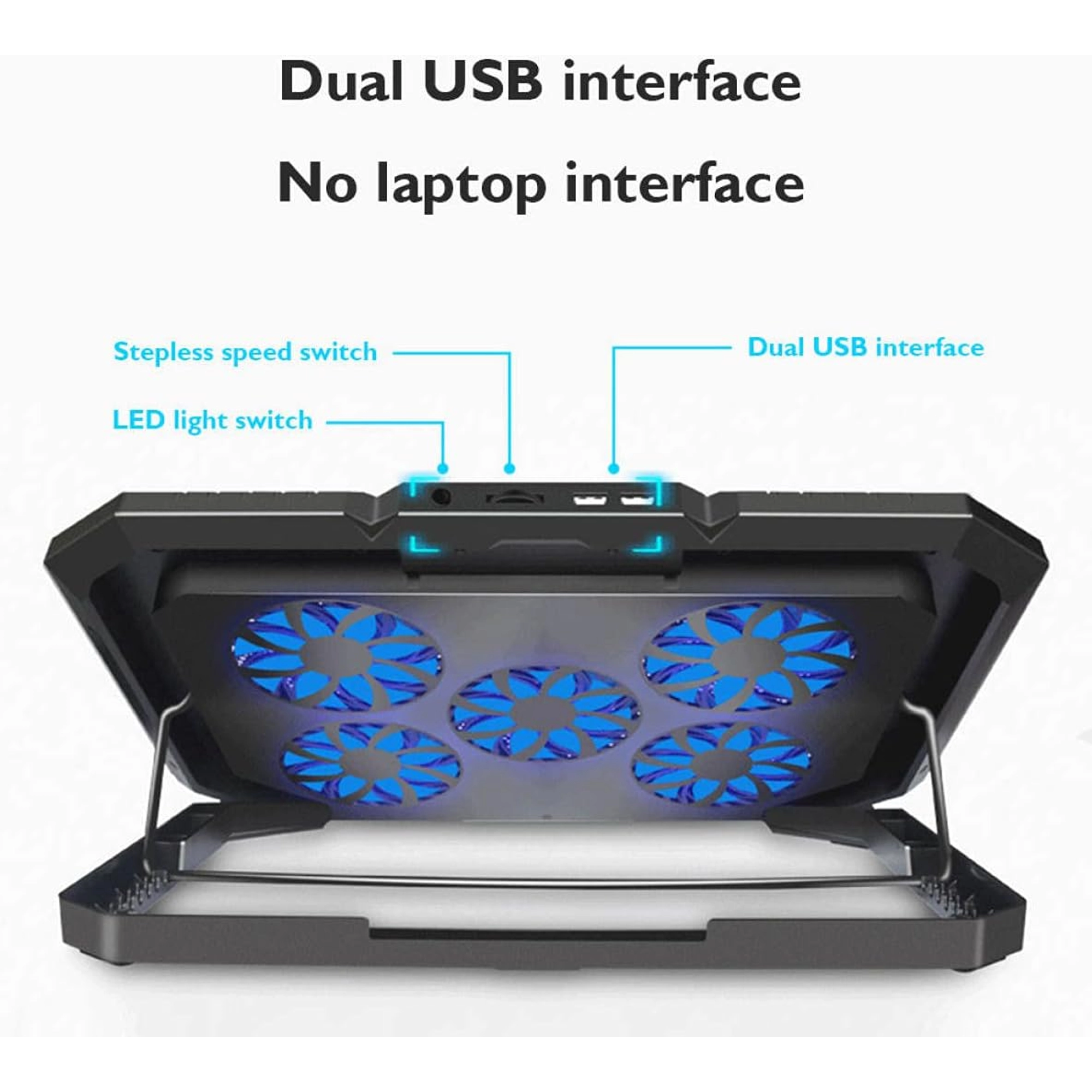 GAMING LAPTOP COOLING PAD STAND,YL-018, 5X BLUE LED FANS RGB SIDE LIGHTS 2 X USB -12 TO17IN - Image 6