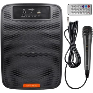 SPEAKER (MODEL: GTS-1520) BLUETOOTH, USB/MICRO SD/AUXILIARY, BUILT-IN BATTERY, PORTABLE EQUIPMENT, GREAT SOUND AND GOOD BASS COMPOSITE AND STATIONERY