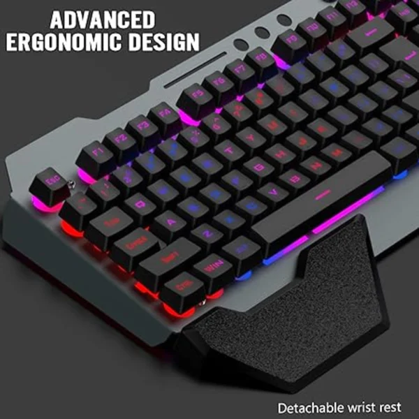 LEXONELEC WIRELESS GAMING KEYBOARD AND MOUSE COMBO,RAINBOW LED BACKLIT KEYBOARD WITH RECHARGEABLE 3800MAH BATTERY METAL PANEL,REMOVABLE WRIST REST MECHANICAL FEEL AND 7 COLOR MUTE GAMING MICE FOR PC PS4 PS5 - Image 3