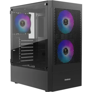 GAMDIAS GAMING ATX MID TOWER PC COMPUTER CASE W/TEMPERED GLASS, 3 BUILT-IN 120MM ARGB CASE FANS, SUPPORT UP TO 360MM AIO/RADIATOR, 5X 120MM FANS