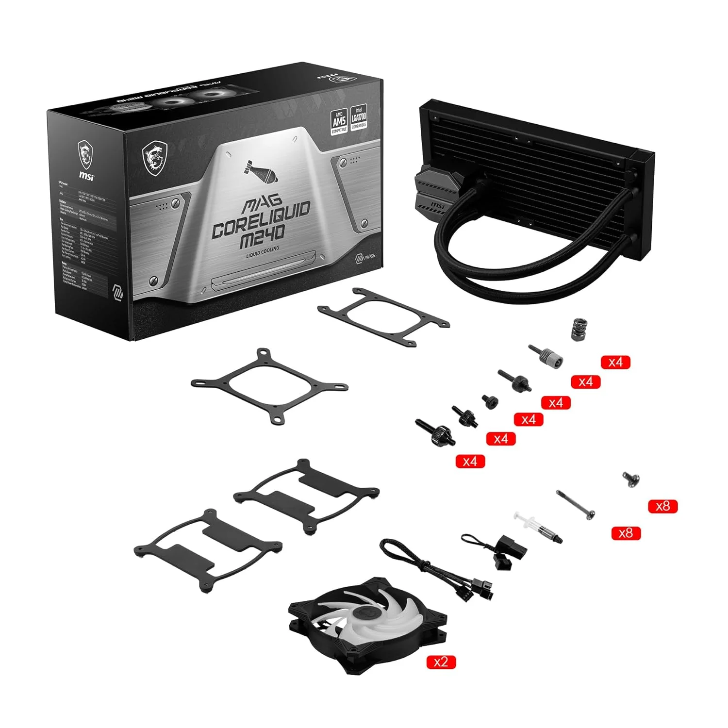 MSI MAG CORELIQUID M240 AIO CPU LIQUID COOLER - 12 WAY SPLIT-FLOW WATER COOLING, EVAPORATION-PROOF TUBING, IT SUPPORTS MAINSTEAM SOCKET LIKE AM5 AND 1700 - Image 4