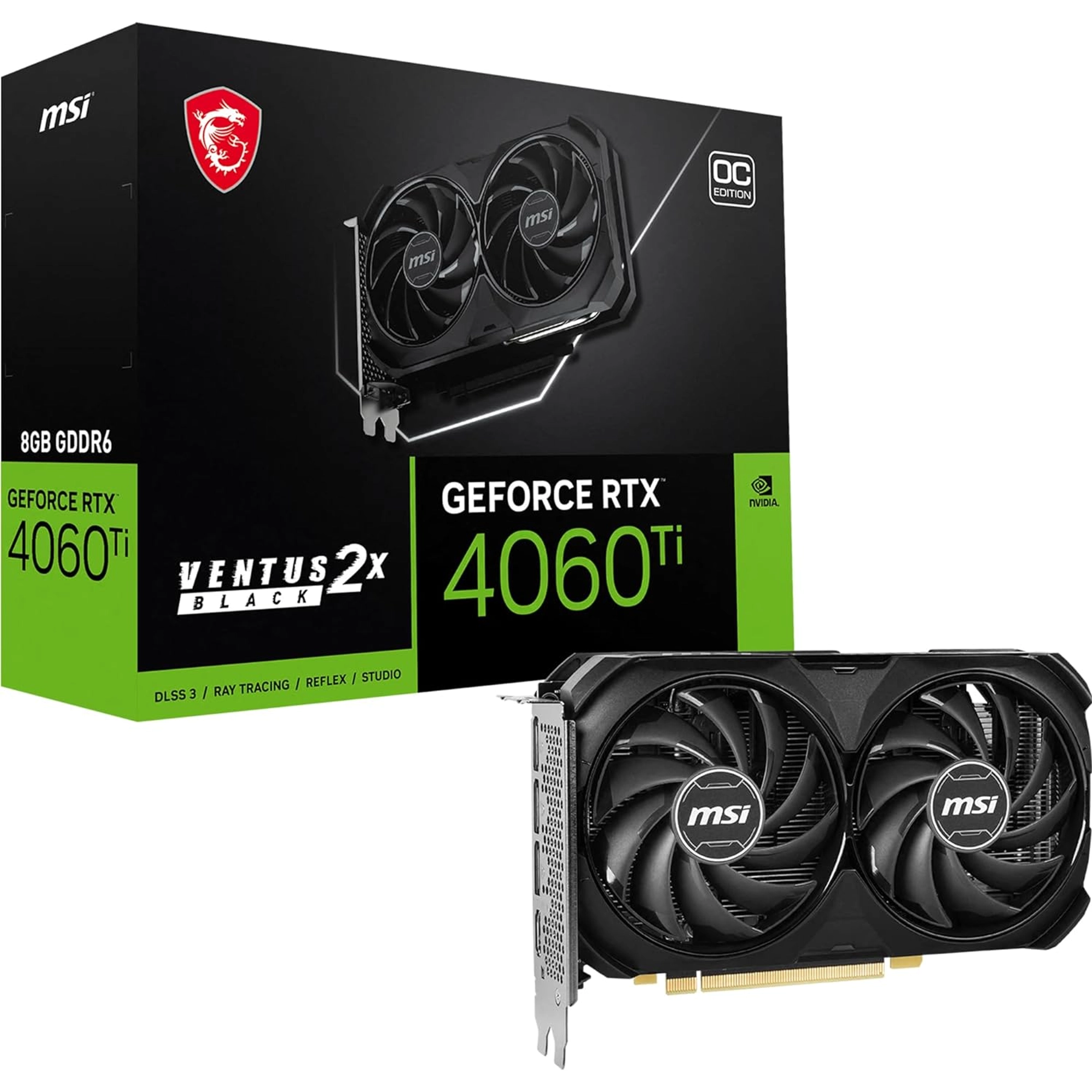 MSI GEFORCE RTX 4060 TI VENTUS 2X BLACK 8G OC GRAPHICS CARD -NVIDIA RTX 4060 TI, 8GB GDDR6 MEMORY, 18GBPS, PCIE 4.0, DLSS3