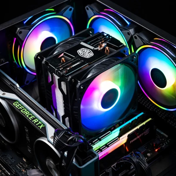 COOLER MASTER HYPER 212 LED TURBO ARGB CPU AIR COOLER - JET BLACK ALUMINIUM FINISH, 4 CONTINUOUS DIRECT CONTACT HEAT PIPES WITH FINS, DUAL SICKLEFLOW 120 ARGB FANS, ARGB LED CONTROLLER - Image 5