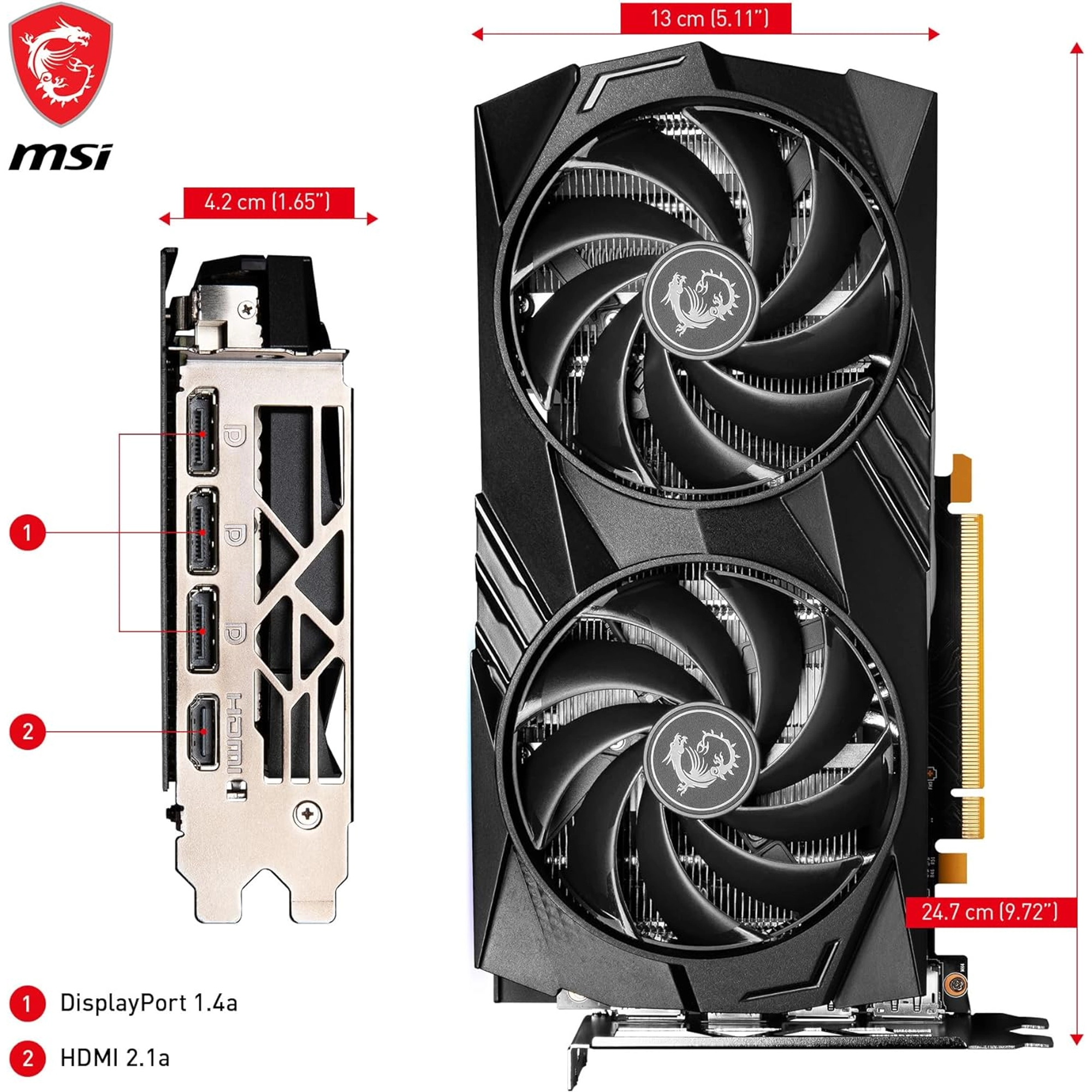 MSI GEFORCE RTX 4060 GAMING X 8G GRAPHICS CARD - RTX 4060 GPU, 8GB GDDR6 (17GBPS/128-BIT), PCIE 4.0 - TWIN FROZR 9 (2 X TORX FAN 5.0), RGB - HDMI 2.1, DISPLAYPORT 1.4A (SUPPORTS 4K & 8K HDR) - Image 3