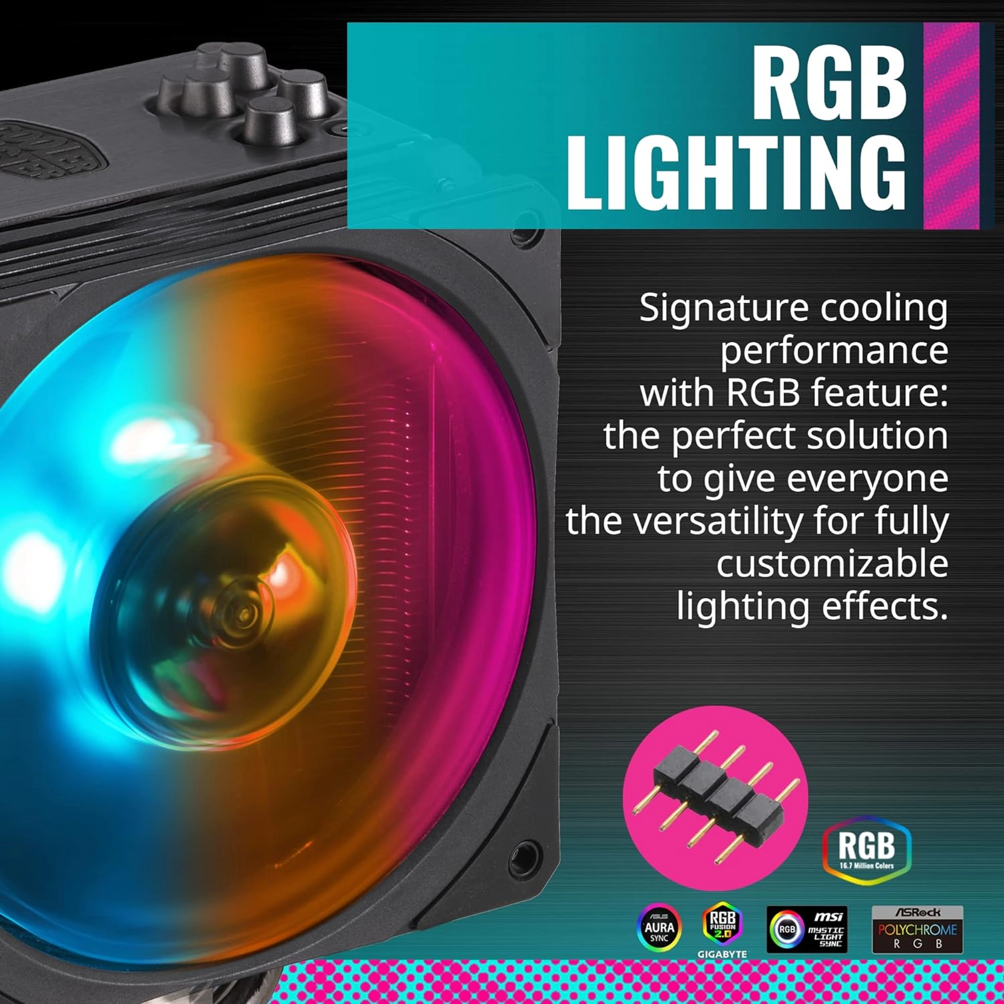 COOLER MASTER HYPER 212 RGB CPU AIR COOLER WITH SF120R PWM FAN, GUN-METAL NICKEL FINS, 4 COPPER HEAT PIPES - FOR AMD RYZEN & INTEL LGA1700/1200/1151 - Image 2