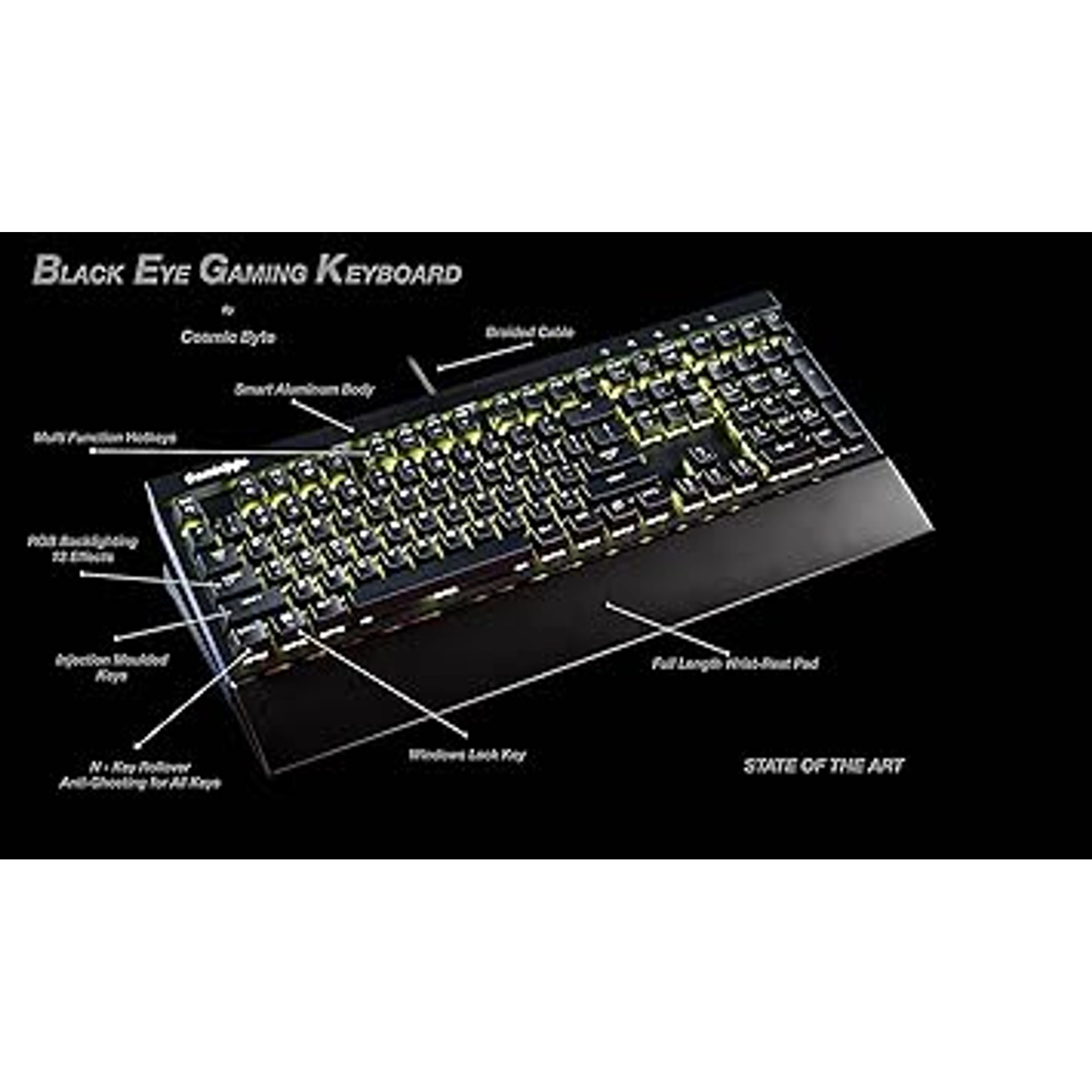 COSMIC BYTE CB-GK-11 BLACK EYE WIRED ALUMINIUM MECHANICAL KEYBOARD, REAL RBG BACKLIT WITH EFFECTS - Image 2