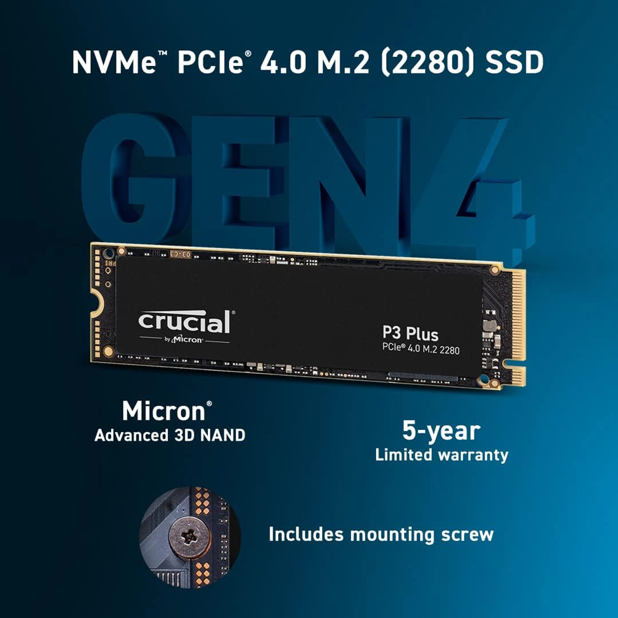 CRUCIAL P3 PLUS 2TB PCIE GEN4 3D NAND NVME M.2 SSD, UP TO 5000MBS – CT2000P3PSSD8 - Image 2
