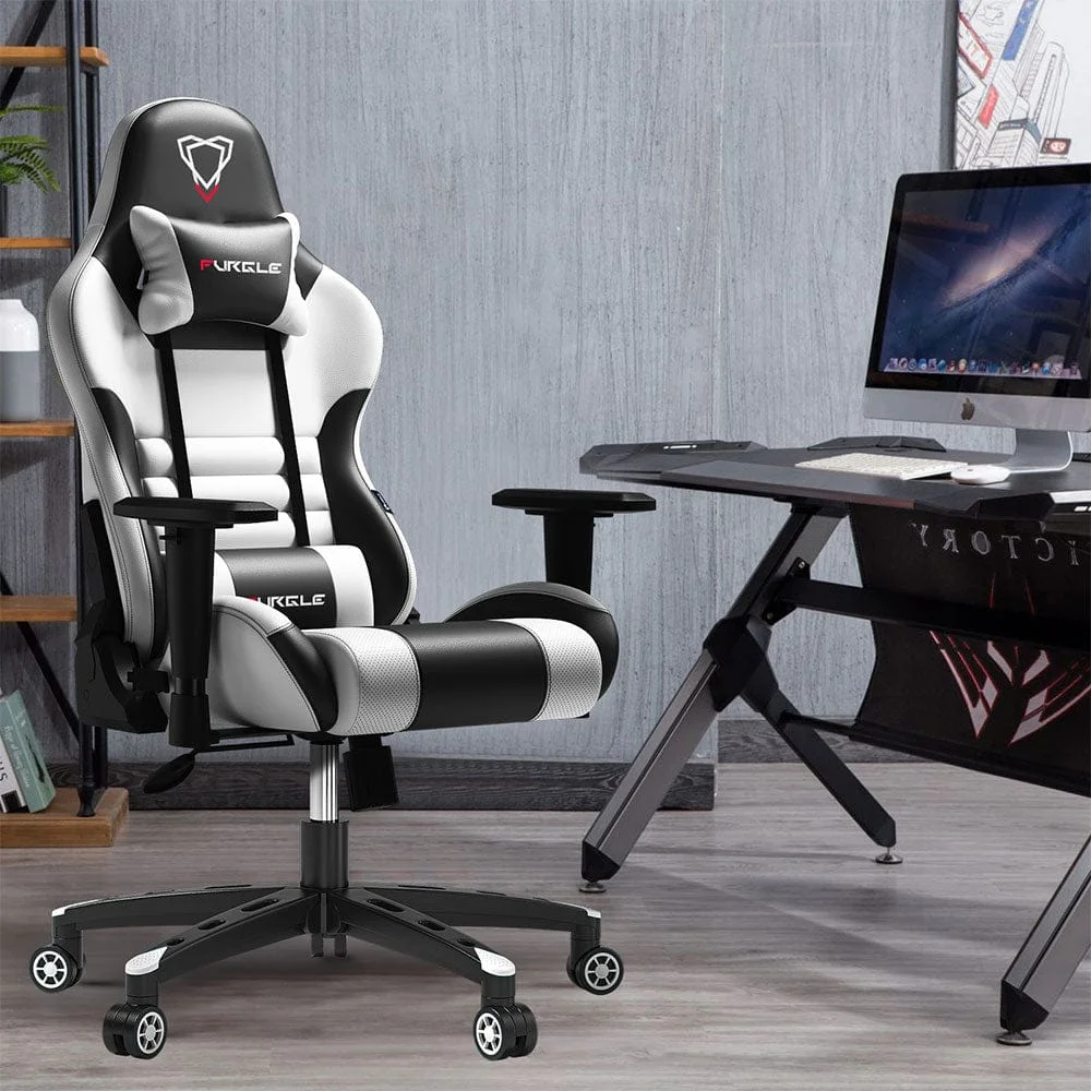 FURGLE CARRY SERIES RACING STYLE WHITE/BLACK - FULL BLACK GAMING CHAIR - Image 6