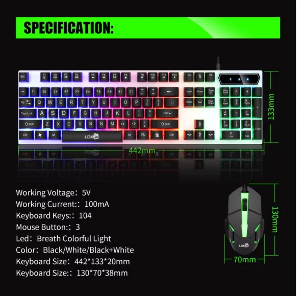 LDKAI 832 LED USB GAMING KEYBOARD AND MOUSE - Image 3