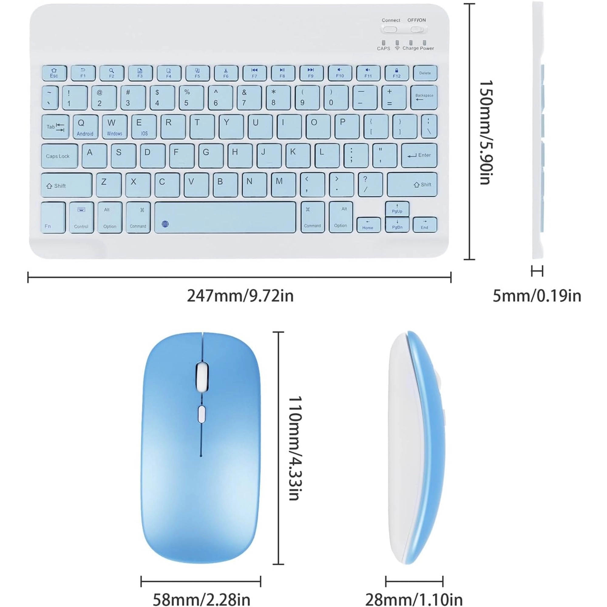 ACOLARID META KIT RECHARGEABLE WIRELESS KEYBOARD MOUSE BLUETOOTH (BLUE)