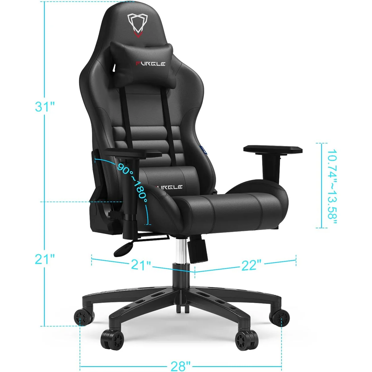 FURGLE CARRY SERIES RACING STYLE WHITE/BLACK - FULL BLACK GAMING CHAIR - Image 7