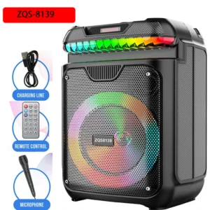 ZQS8139 8 INCH PARTY DJ STAGE LED LIGHT LOUD OUTDOOR WIRELESS HIFI SUPER BASS MULTIFUNCTION KARAOKE TROLLEY SPEAKER