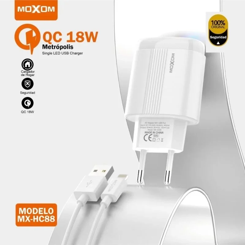 MOXOM MX-HC88 QC3.0 18W CHARGER WITH LIGHTNING CABLE - Image 4
