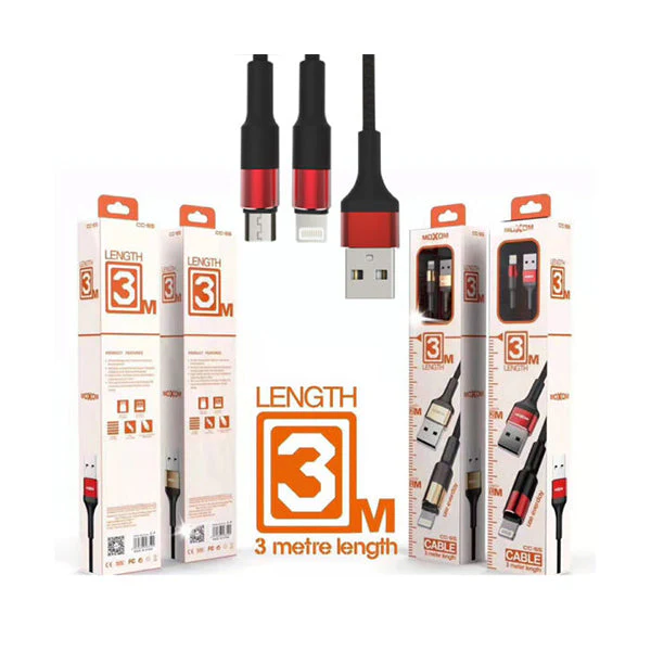 MOXOM- DATA CABLE 3M EXTERM LONG FAST CHARGER FOR IPH CC-55 - MERAH