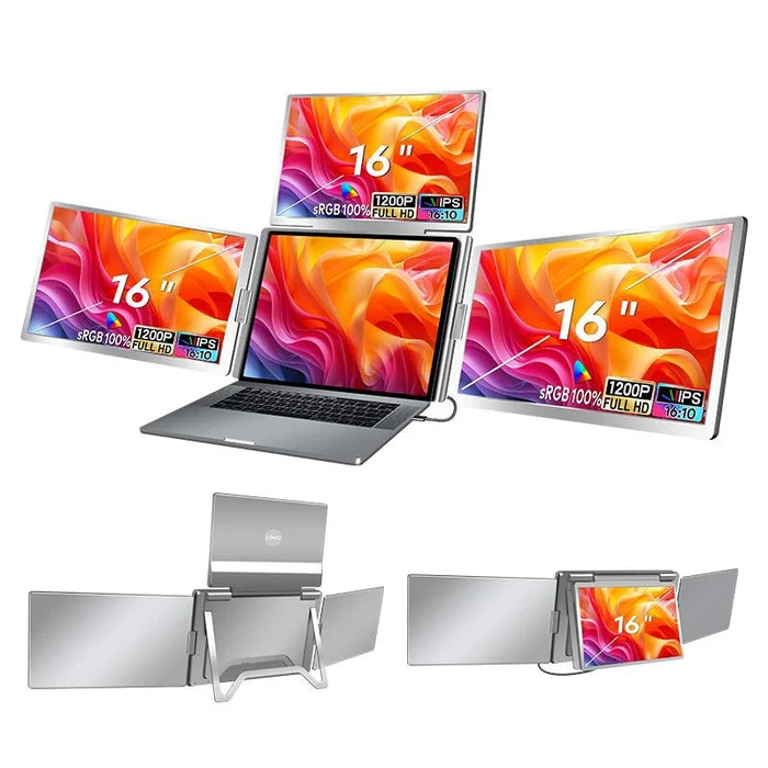 PORTABLE SCREEN-S788, 16" FHD QUAD SCREEN IPS, TRIPLE DISPLAY EXTENDER, ONE CABLE CONNECTIVITY, TYPE C TTC
