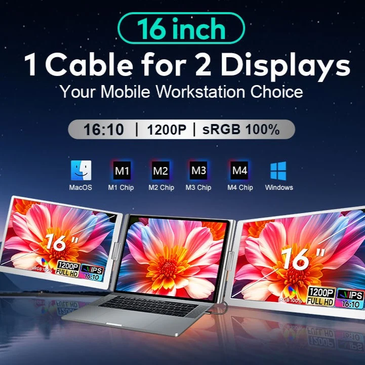 PORTABLE SCREEN-S888, 16" FHD TRIPLE SCREEN IPS X1, DOUBLE DISPLAY EXTENDER, ONE-CABLE CONNECTIVITY, TYPE-C TTC - Image 3